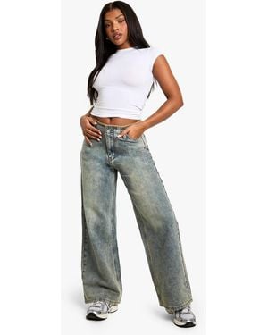 Boohoo Waist Detail Wide Leg Jean - Blue