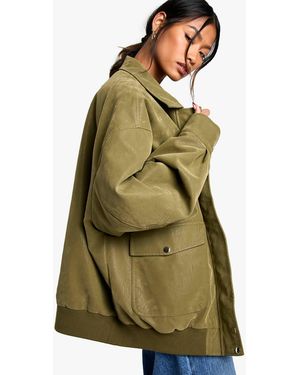 Boohoo Oversized Faux Leather Bomber Jacket - Green