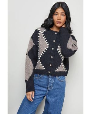 Warehouse Argyle Stitch Detail Cardigan - Blue
