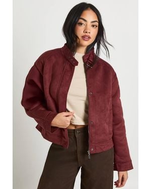 Boohoo Faux Suede Aviator Jacket - Red
