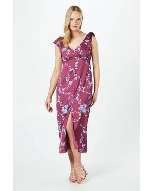 Oasis Occasion Petite Satin Button Midi Dress - Red