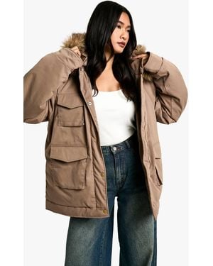 Boohoo Utility Pocket Parka - Natural