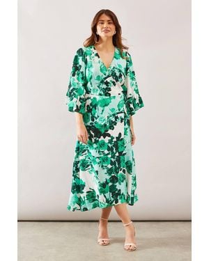 Wallis Floral Wrap Ruffle Midi Dress - Green