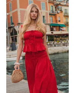 Boohoo Cotton Tie Front Square Neck Cami - Red