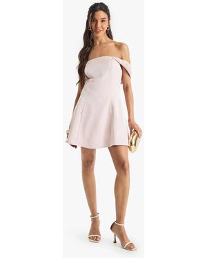 Boohoo Satin Bardot Skater Mini Dress - Pink