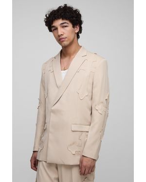 BoohooMAN Relaxed Fit Cross Applique Suit Blazer - Natur