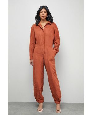 Warehouse Peach Satin Utility Boilersuit Jumpsuit - Red