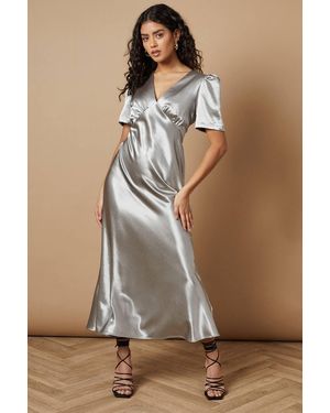 Oasis Petite Metallic Satin Midi Dress - Natural