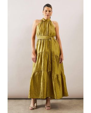 Wallis Textured Organza Tiered Maxi Dress - Green