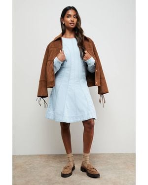 Oasis Denim Long Sleeved Skater Skirt Mini Dress - Blue