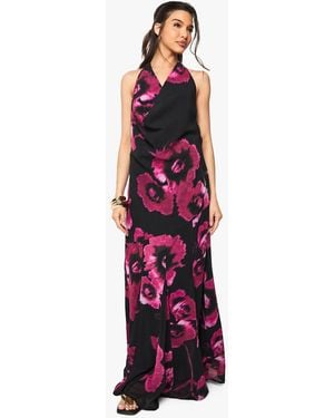 Boohoo Floral Chiffon Halter Neck Cowl Maxi Dress - Red