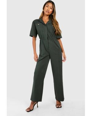Boohoo Cargo Woven Utility Jumpsuit - Gray