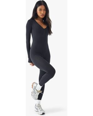 Boohoo Seamless Sculpt Waist Plunge Long Sleeve Unitard - Blue