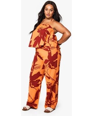 Boohoo Plus Abstract Floral Linen Pants - Orange