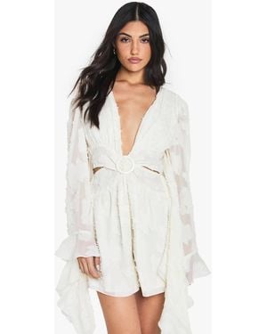 Boohoo Burnout Floral Wide Sleeve Playsuit - White