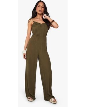 Boohoo Cheesecloth Shoulder Jumpsuit - Green