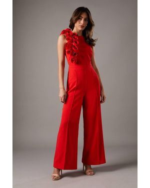 Coast Corsage Detail Pleated Jumpsuit - Red