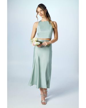 Oasis Satin Bridesmaid Co-Ord Skirt - Blue