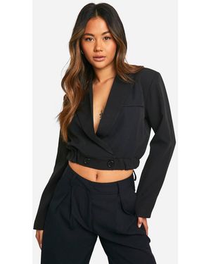 Boohoo Elasticated Waist Tailored Longline Bomber - Black