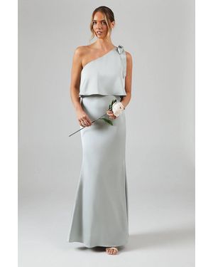 Coast Tie One Shoulder Satin Bridesmaid Maxi Dress - Gray