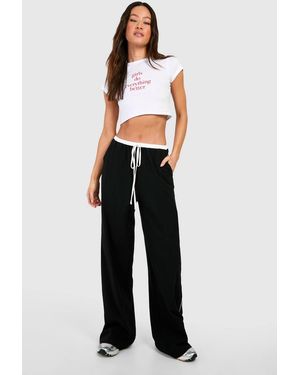 Boohoo Tall Linen Look Contrast Piping Wide Leg Pants - Blue