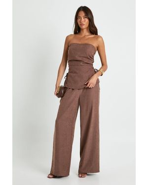 Boohoo Peached Drawstring Waist Wide Leg Pants - Brown