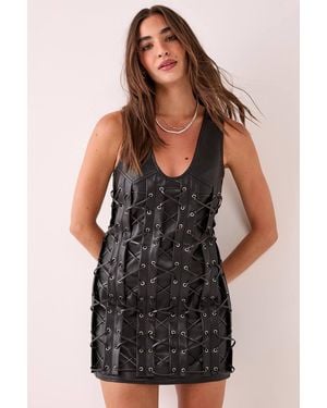 Nasty Gal Eyelet Lace Up Faux Leather Mini Dress - Black