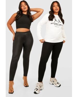 Boohoo Plus 2 Pack Pu Leggings & Basic - Black
