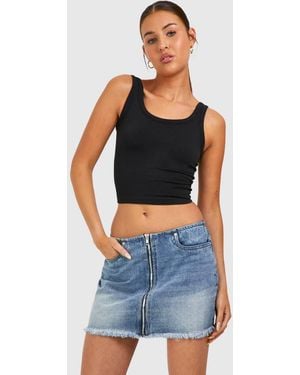 Boohoo Vintage Wash Zip Front Micro Mini Skirt - Blue