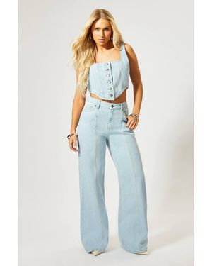 MissPap Denim Seam Front Wide Leg Jeans - Blue