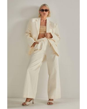 Nasty Gal Peached Cotton Twill Buckle Tailored Pants - Natural
