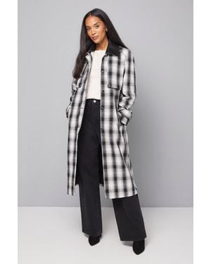 Wallis Flannel Contrast Collar Trench Coat - Gray