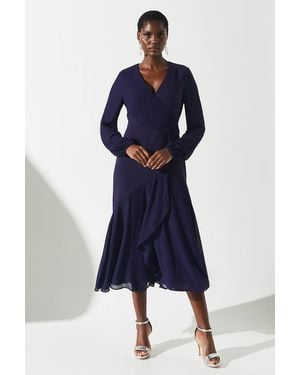 Coast Chiffon And Crepe Mix Wrap Skirt Midi Dress - Blue