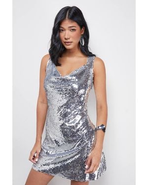 Oasis Sequin Cowl Neck Mini Dress - White