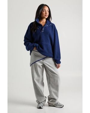 Boohoo Funnel Neck Borg Sweatshirt - Blue