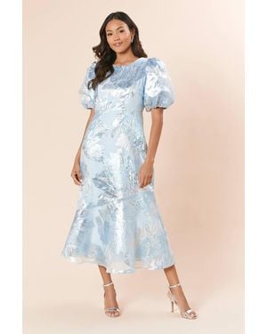 Dorothy Perkins Dp Luxe Metallic Jacquard Puff Sleeve Maxi Dress - Blue