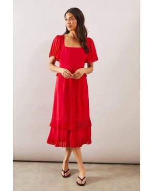 Wallis Pleat Tiered Belted Midi Dress