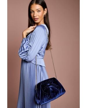 Coast Large Bow Velvet Ruched Large Clutch Bag - Blue