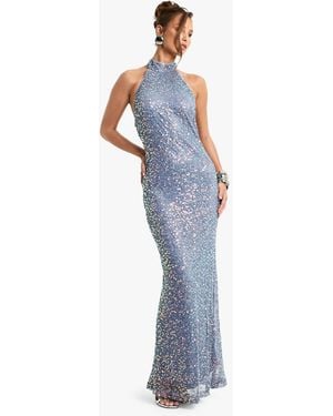 Boohoo High Neck Racer Crochet Sequin Maxi Dress - Blue
