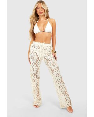 Boohoo Crochet Tie Beach Pants - Natural