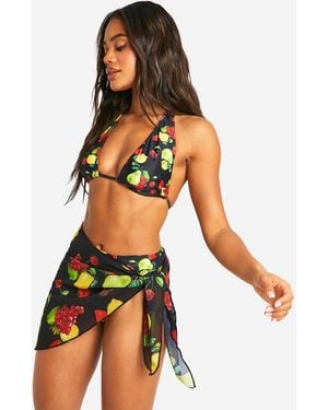 Boohoo Fruit Print Tie Beach Sarong - Black
