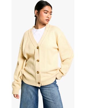 Boohoo Seam Detail Soft Knit Boyfriend Oversized Cardigan - Natural