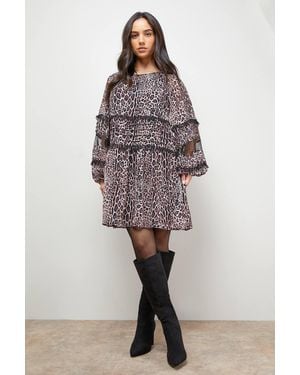 Oasis Smock Long Sleeve Mini Dress - Multicolor