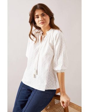 Wallis Broderie Tie Neck Blouse - White