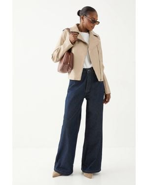MissPap Leather Look Biker Jacket - Natural