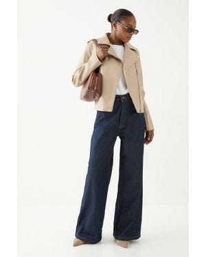 MissPap Leather Look Biker Jacket - Natural