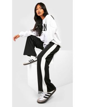 Boohoo Side Stripe High Waisted Crepe Pants - Black