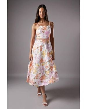 Coast Printed Lace Strappy Midi Dress - Gray