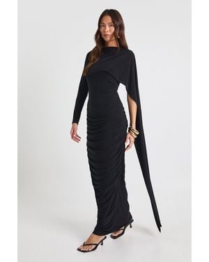 Boohoo Slinky Long Sleeve Drape Maxi Dress - Negro