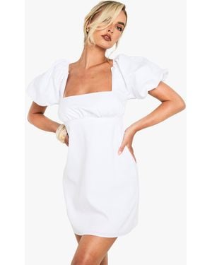 Boohoo Puff Sleeve Mini Dress - White